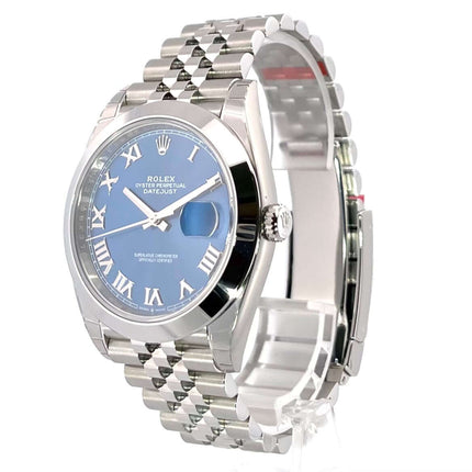 Rolex Datejust 41 Ref. 126300 Oystersteel Blau Römisch Zifferblatt, Jubile Edelstahlband, Automatik, poliert und satiniert, aus 2019.