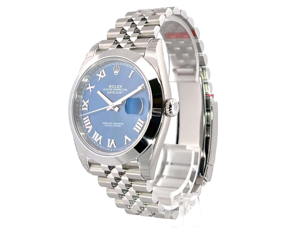 Rolex Datejust 41 Ref. 126300 Oystersteel Blau Römisch Zifferblatt, Jubile Edelstahlband, Automatik, poliert und satiniert, aus 2019.