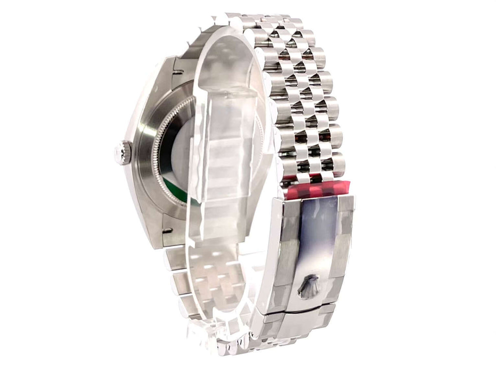 Rückseite des Rolex Datejust 41 Oystersteel Ref. 126300 mit Jubilé-Bandansicht, poliert und satiniert, aus Edelstahl, 2019