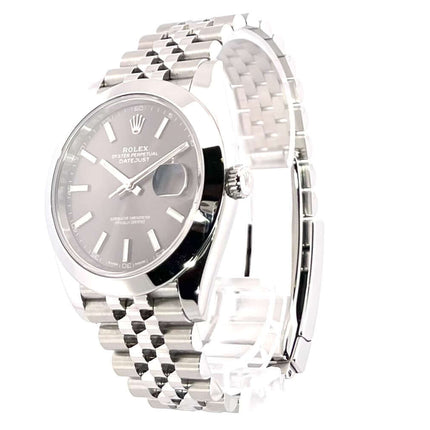 Rolex Datejust 41 Edelstahl 126300 Rhodium Jubile-Band, Gehäuse 41 mm, polierte Edelstahl-Lünette, LC100, 2019, Zifferblatt Rhodiumfarben.