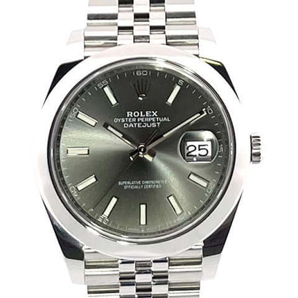 Rolex Datejust 41 Edelstahl 126300 Rhodium Zifferblatt mit Jubile-Band und polierte Edelstahl Lünette, Uhr aus 2020 mit 70 Stunden Gangreserve