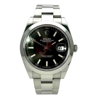 Rolex Datejust 41 Edelstahl 126300 mit schwarzem Zifferblatt aus 2018 und poliertem Edelstahlband