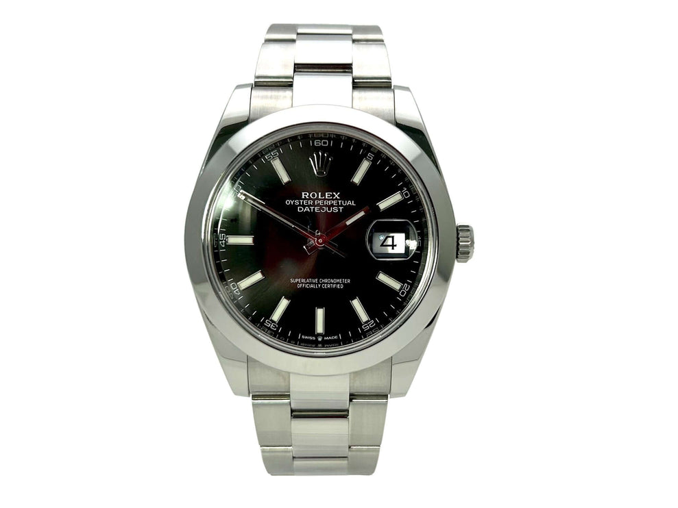 Rolex Datejust 41 Edelstahl 126300 mit schwarzem Zifferblatt aus 2018 und poliertem Edelstahlband