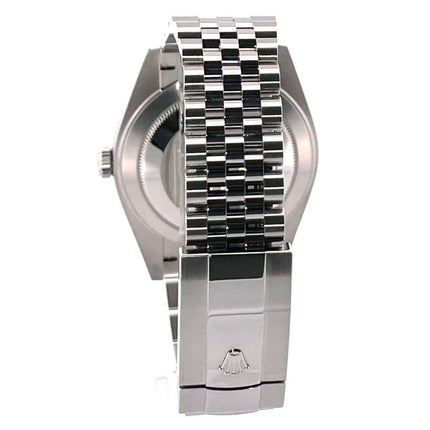 Rückseite des Rolex Datejust 41 Oystersteel 126300 mit Jubile-Band aus Edelstahl und Faltschließe.