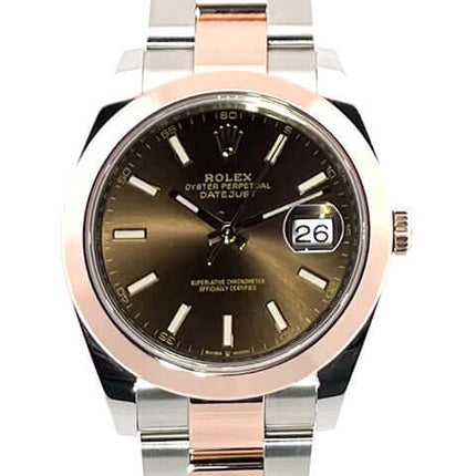 Rolex Datejust 41 Edelstahl Everose-Gold Ref. 126301 Choco mit Schokoladenzifferblatt und Oyster-Armband, 41 mm Zifferblatt und Automatikwerk.
