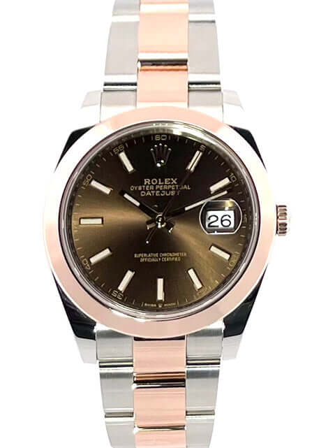 Rolex Datejust 41 Edelstahl Everose-Gold Ref. 126301 Choco mit Schokoladenzifferblatt und Oyster-Armband, 41 mm Zifferblatt und Automatikwerk.