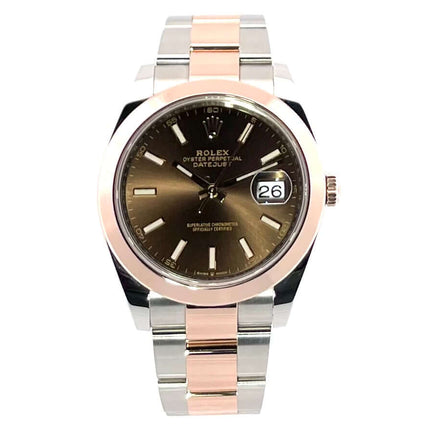 Rolex Datejust 41 Edelstahl Everose-Gold Ref. 126301 Choco mit Oyster-Band und polierte 18 kt Everose-Gold Lünette und Schokoladenzifferblatt