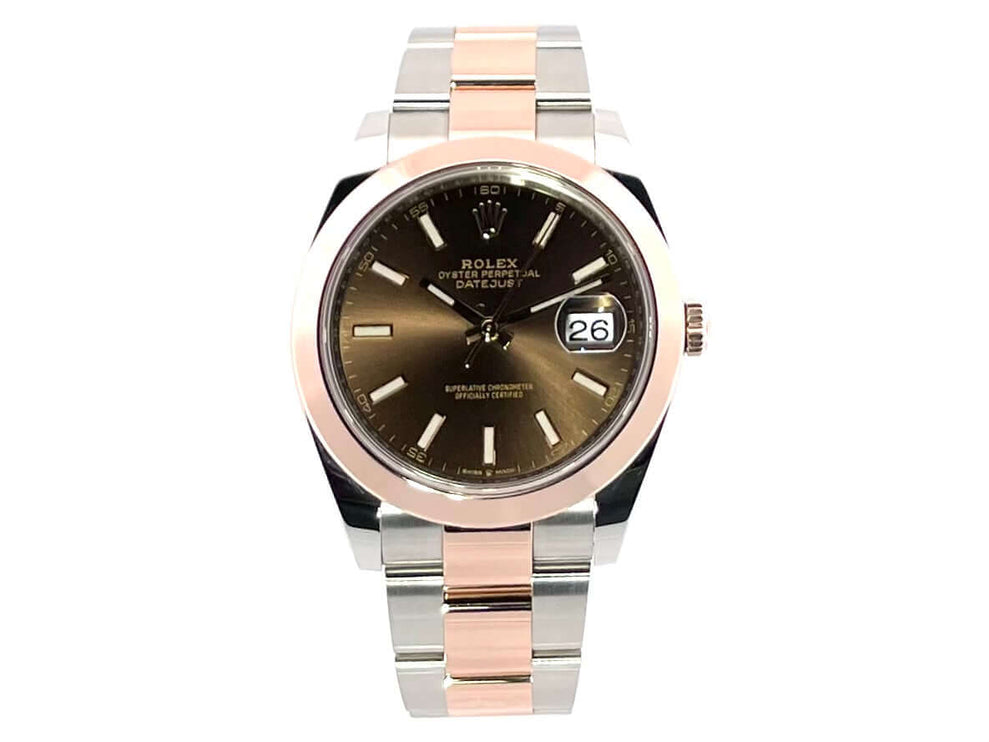 Rolex Datejust 41 Edelstahl Everose-Gold Ref. 126301 Choco mit Oyster-Band und polierte 18 kt Everose-Gold Lünette und Schokoladenzifferblatt