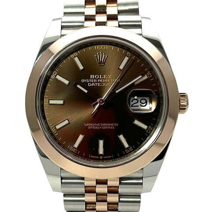 Rolex Datejust 41 Edelstahl Everose-Gold 126301 Choco Jubile-Band, Schokoladenfarbenes Zifferblatt, 41 mm, Automatikwerk, 18 kt Gold Lünette.