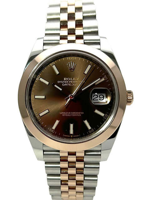 Rolex Datejust 41 Edelstahl Everose-Gold 126301 Choco Jubile-Band, Schokoladenfarbenes Zifferblatt, 41 mm, Automatikwerk, 18 kt Gold Lünette.