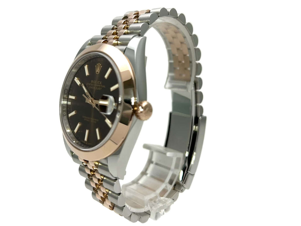 Rolex Datejust 41 Edelstahl Everose-Gold Ref. 126301 mit Jubilé-Band, Schokoladenzifferblatt, polierte Everose-Gold Lünette, 41 mm Gehäuse.