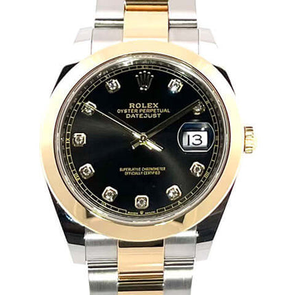 Rolex Datejust 41 Edelstahl Gelbgold 126303 Schwarz Diamant, schwarzes Zifferblatt mit 10 Diamanten, 41 mm Gehäuse, 2021 Modell.