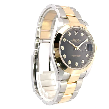 Rolex Datejust 41 Edelstahl Gelbgold Ref. 126303 mit schwarzem Zifferblatt und Diamanten, 41mm Gehäuse, Oyster Armband aus Edelstahl und Gelbgold