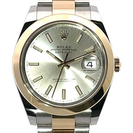 Rolex Datejust 41 Edelstahl Gelbgold 126303 Silber mit 18 kt Gelbgold Leuchtindizes, polierter 18 kt Gelbgold Lünette und Oyster Armband