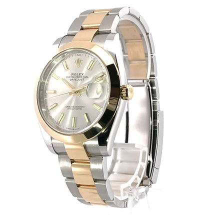 Rolex Datejust 41 Edelstahl Gelbgold Ref. 126303 Silber Armbanduhr, 41 mm Gehäuse, poliertes 18 kt Gelbgold, silberfarbenes Zifferblatt, 2020 Modell