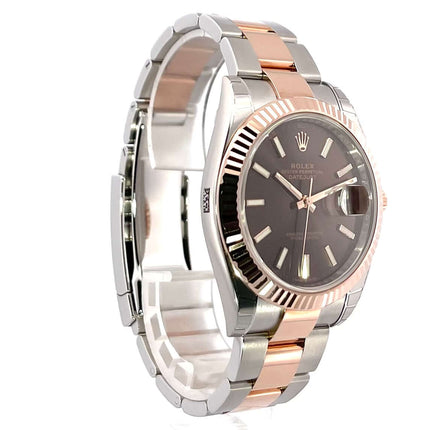 Rolex Datejust 41 Edelstahl Everose-Gold Ref. 126331 Choco, poliertes und satiniertes Gehäuse und Armband, Choco Zifferblatt, 18 kt Everose-Gold Lünette