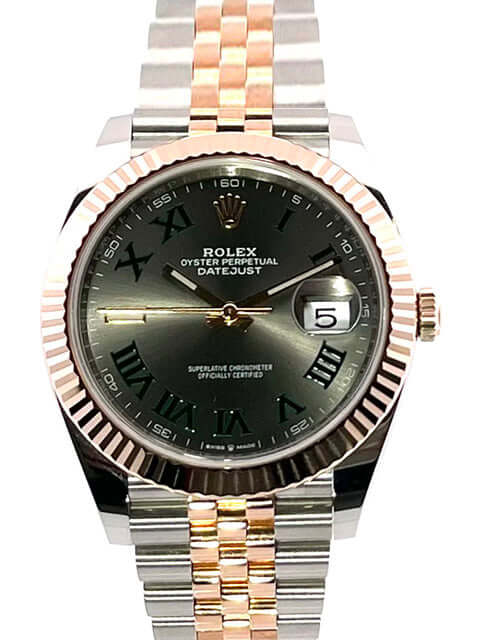 Rolex Datejust 41 Edelstahl Everose-Gold 126331 Schiefergrau Zifferblatt Jubile-Band, Gehäuse 41mm, römische Ziffern, 18 kt Gold Lünette