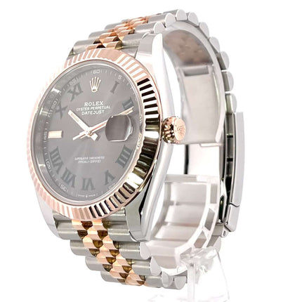 Rolex Datejust 41 Edelstahl Everose-Gold 126331 mit schiefergrauem Zifferblatt und Römischer Anzeige, Jubilä-Armband, 2020 Modell
