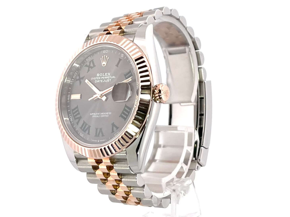 Rolex Datejust 41 Edelstahl Everose-Gold 126331 mit schiefergrauem Zifferblatt und Römischer Anzeige, Jubilä-Armband, 2020 Modell
