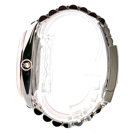 Seitenansicht Rolex Datejust 41 Edelstahl Everose-Gold 126331 mit Jubile-Armband und grauem Zifferblatt