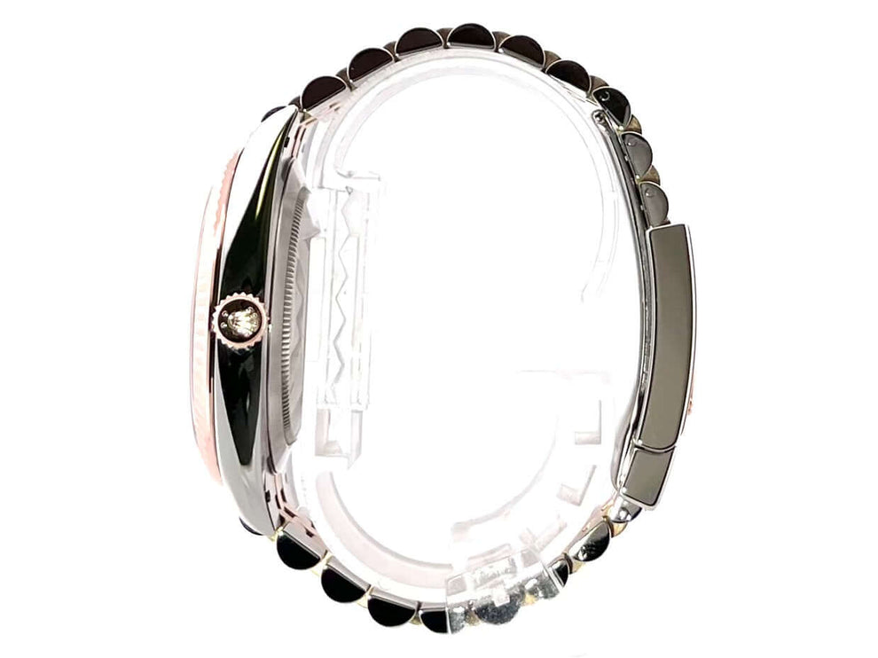 Seitenansicht Rolex Datejust 41 Edelstahl Everose-Gold 126331 mit Jubile-Armband und grauem Zifferblatt