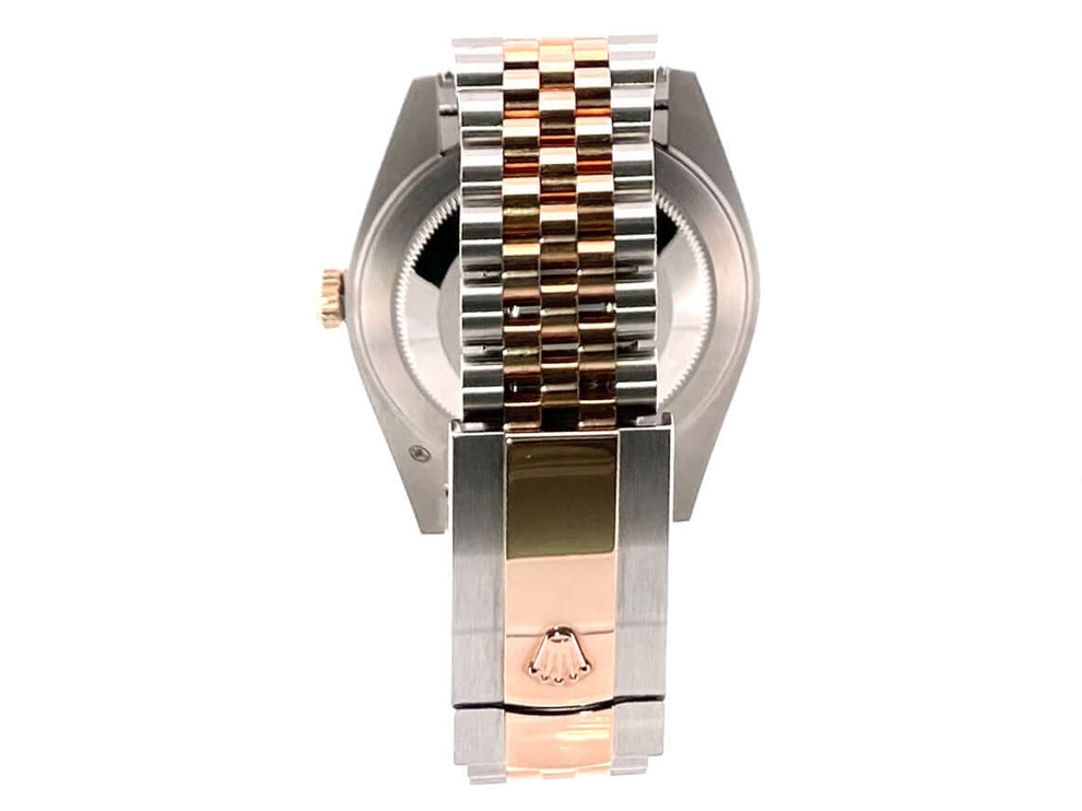 Rückansicht Rolex Datejust 41 Edelstahl Everose-Gold 126331 mit Jubile-Armband.