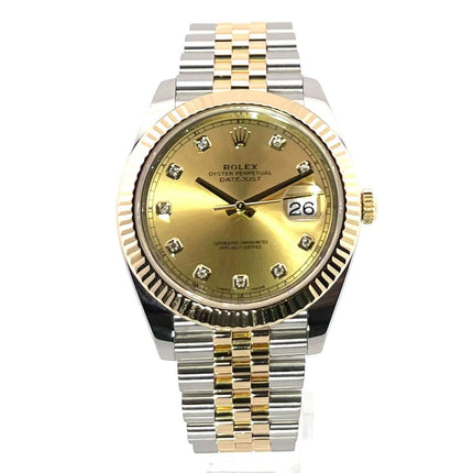 Rolex Datejust 41 Edelstahl Gelbgold 126333 Champagner Zifferblatt mit Diamanten und Jubilé-Band 2017 Uhr