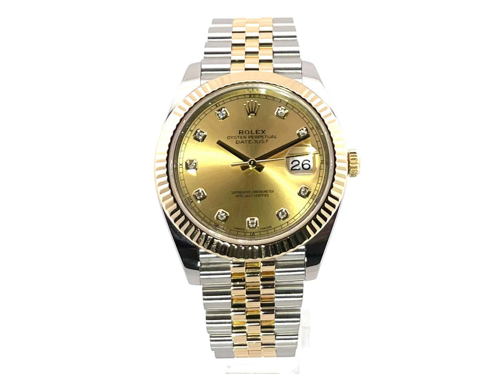 Rolex Datejust 41 Edelstahl Gelbgold 126333 Champagner Zifferblatt mit Diamanten und Jubilé-Band 2017 Uhr