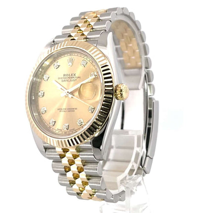 Rolex Datejust 41 Edelstahl Gelbgold 126333 Champagner Zifferblatt mit Diamanten und Jubile-Band, poliert und satiniert, 41 mm Gehäusedurchmesser