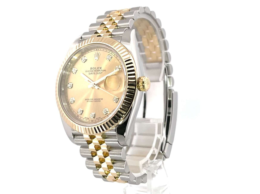 Rolex Datejust 41 Edelstahl Gelbgold 126333 Champagner Zifferblatt mit Diamanten und Jubile-Band, poliert und satiniert, 41 mm Gehäusedurchmesser