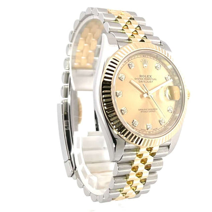 Rolex Datejust 41 Edelstahl Gelbgold 126333 Champagner Diamant Jubile-Band, Armband stainless steel und gelbgold, geriffelte Lünette
