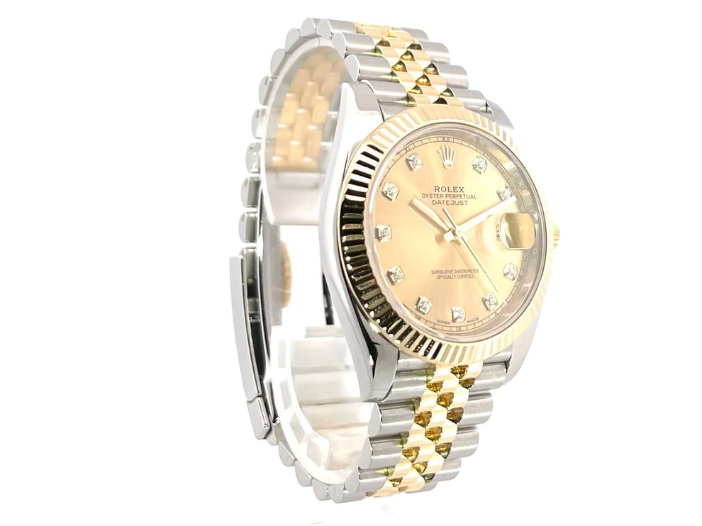 Rolex Datejust 41 Edelstahl Gelbgold 126333 Champagner Diamant Jubile-Band, Armband stainless steel und gelbgold, geriffelte Lünette