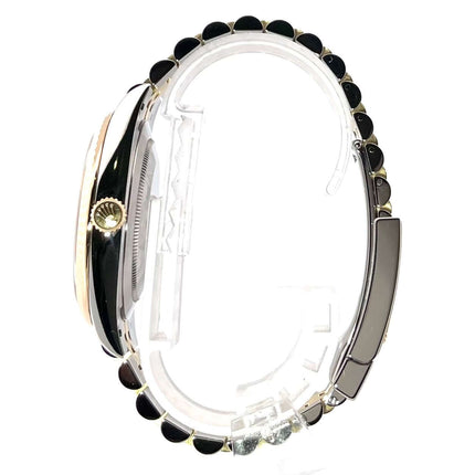 Seitliche Ansicht der Rolex Datejust 41 Edelstahl Gelbgold 126333 Champagner Diamant mit Jubile-Band