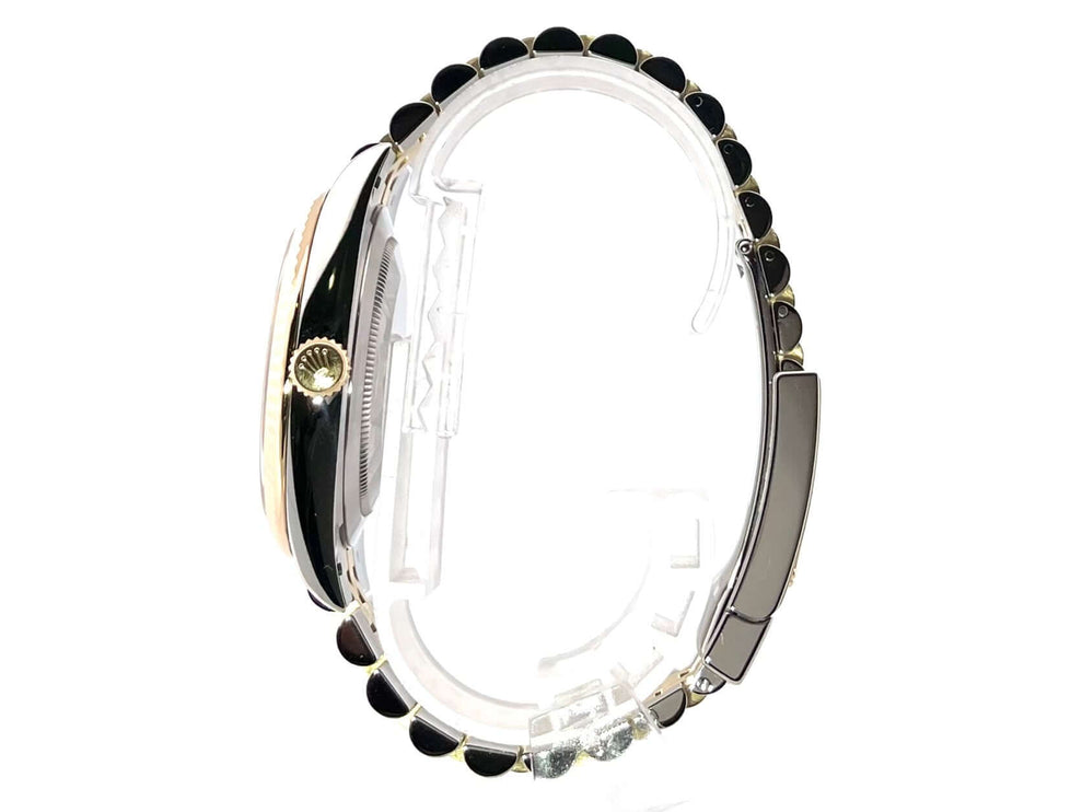 Seitliche Ansicht der Rolex Datejust 41 Edelstahl Gelbgold 126333 Champagner Diamant mit Jubile-Band