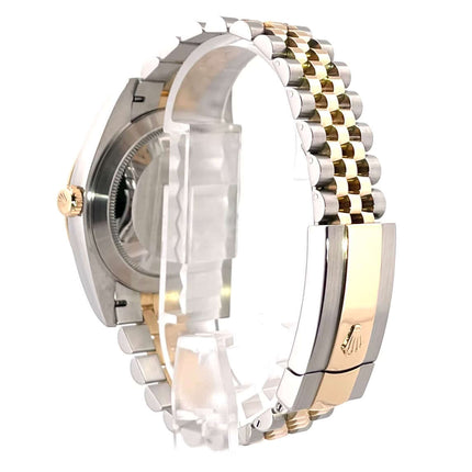 Rolex Datejust 41 Ref. 126333 Edelstahl Gelbgold Champagner Jubile-Band, Rückansicht des Gehäuses und Armbands