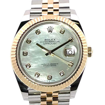 Rolex Datejust 41 Edelstahl Gelbgold Ref. 126333, Perlmuttzifferblatt mit Diamanten, Jubile-Band aus Edelstahl und Gelbgold, 41mm, Jahr 2021