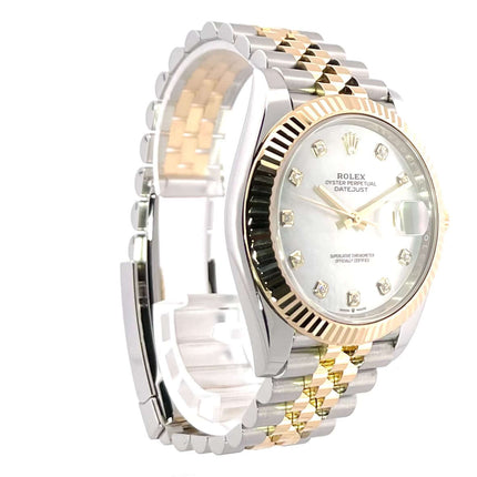 Rolex Datejust 41 Edelstahl Gelbgold 126333 mit Perlmutt und Diamanten Zifferblatt, Jubile-Band aus Edelstahl und Gelbgold
