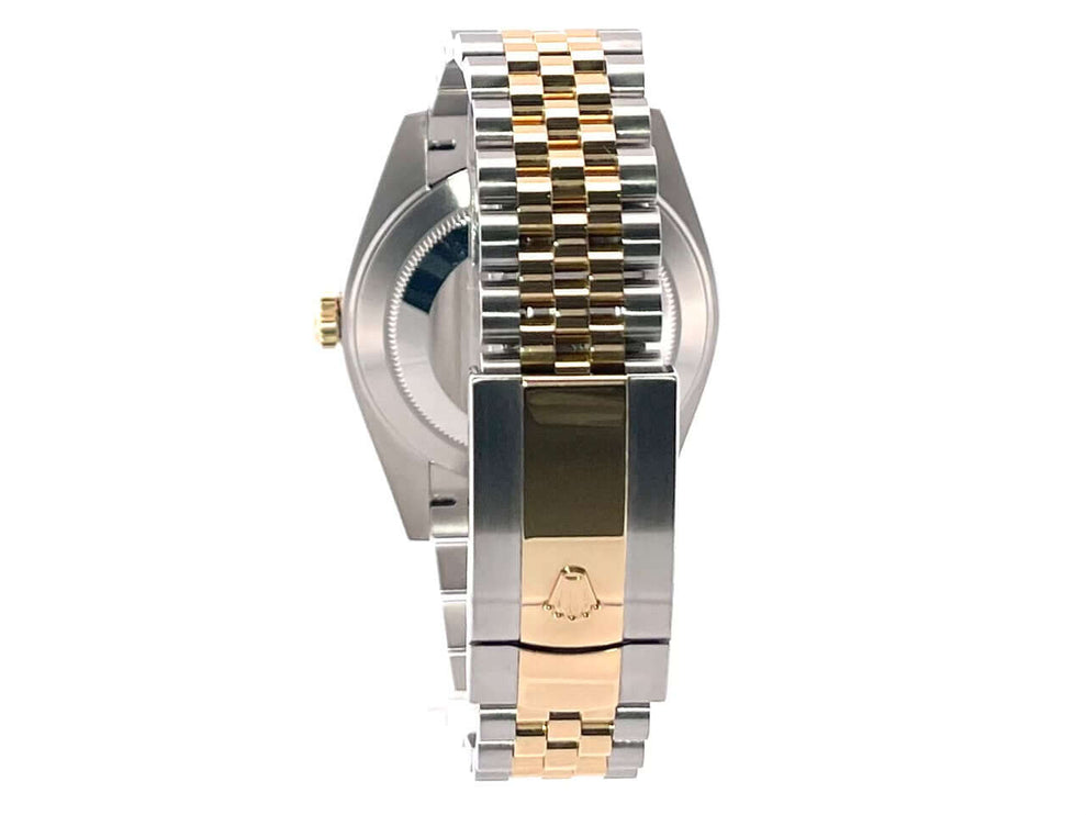 Rückansicht der Rolex Datejust 41 Edelstahl Gelbgold Ref. 126333 mit Jumbo Armband in Edelstahl und 18 kt Gelbgold mit Faltschließe