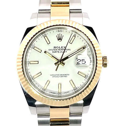 Rolex Datejust 41 Edelstahl Gelbgold Ref. 126333 Weiß, weißes Zifferblatt, Oyster Armband, 18kt Gelbgold Lünette, Jahr 2017