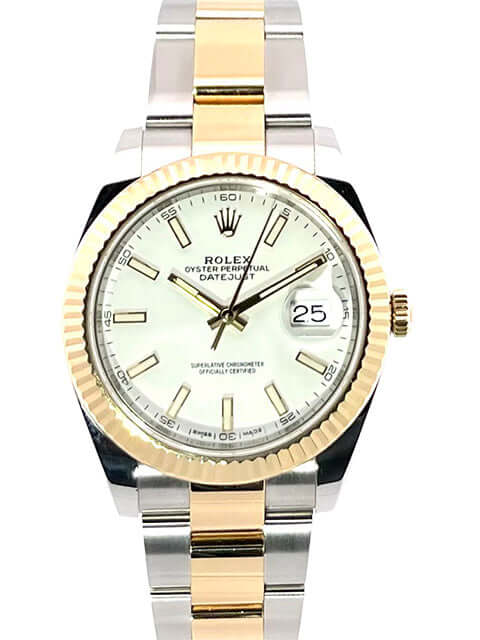 Rolex Datejust 41 Edelstahl Gelbgold Ref. 126333 Weiß, weißes Zifferblatt, Oyster Armband, 18kt Gelbgold Lünette, Jahr 2017