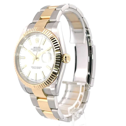 Rolex Datejust 41 Edelstahl Gelbgold Ref. 126333 Weißes Zifferblatt, Oyster Armband, 18 kt Gelbgold Lünette