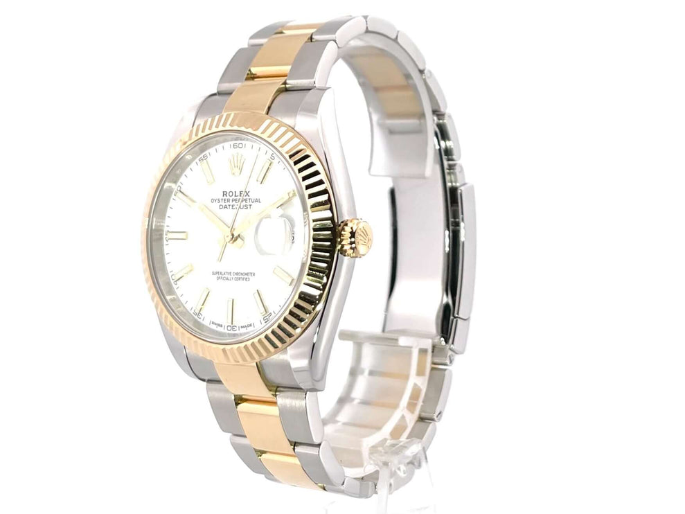 Rolex Datejust 41 Edelstahl Gelbgold Ref. 126333 Weißes Zifferblatt, Oyster Armband, 18 kt Gelbgold Lünette