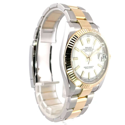 Rolex Datejust 41 Edelstahl Gelbgold 126333 Weiß, 41 mm Gehäuse, polierte 18 kt Gelbgold Lünette, Oyster Armband, weißes Zifferblatt