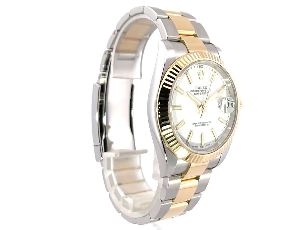 Rolex Datejust 41 Edelstahl Gelbgold 126333 Weiß, 41 mm Gehäuse, polierte 18 kt Gelbgold Lünette, Oyster Armband, weißes Zifferblatt