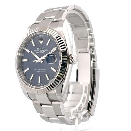 Rolex Datejust 41 Edelstahl Weißgold 126334 Blau, 41 mm Edelstahlgehäuse, 18 kt Weißgold Lünette, blaues Zifferblatt, Oyster Edelstahlband.