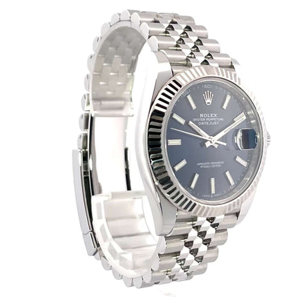 Rolex Datejust 41 126334 Edelstahl Weißgold Blaues Zifferblatt Jubile-Band, poliertes und satiniertes Gehäuse, 41 mm Lünette aus 18 kt Weißgold