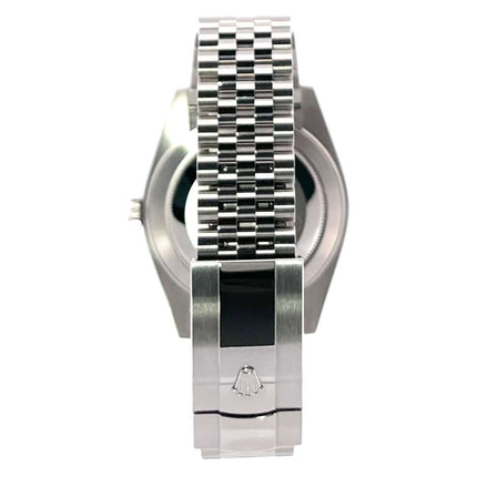 Rückansicht der Rolex Datejust 41 Edelstahl Weißgold 126334 mit Jubile-Band und Faltschließe, Edelstahl poliert und satiniert, aus dem Jahr 2020.