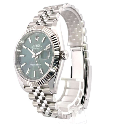 Rolex Datejust 41 126334 mit mintgrünem Zifferblatt und Jubilé-Band, Gehäuse aus Edelstahl, Weißgold-Lünette, Automatikwerk, 70 Stunden Gangreserve