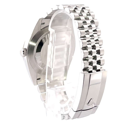 Rückansicht des Rolex Datejust 41 Edelstahl Weißgold 126334 mit Jubile-Band und Faltschließe