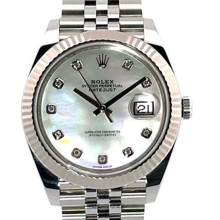 Rolex Datejust 41 Edelstahl Weißgold 126334 mit Perlmuttzifferblatt und Diamanten auf Jubilé-Band